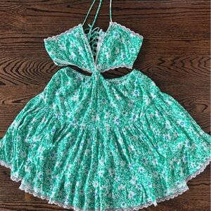 Floral Green Halter Dress